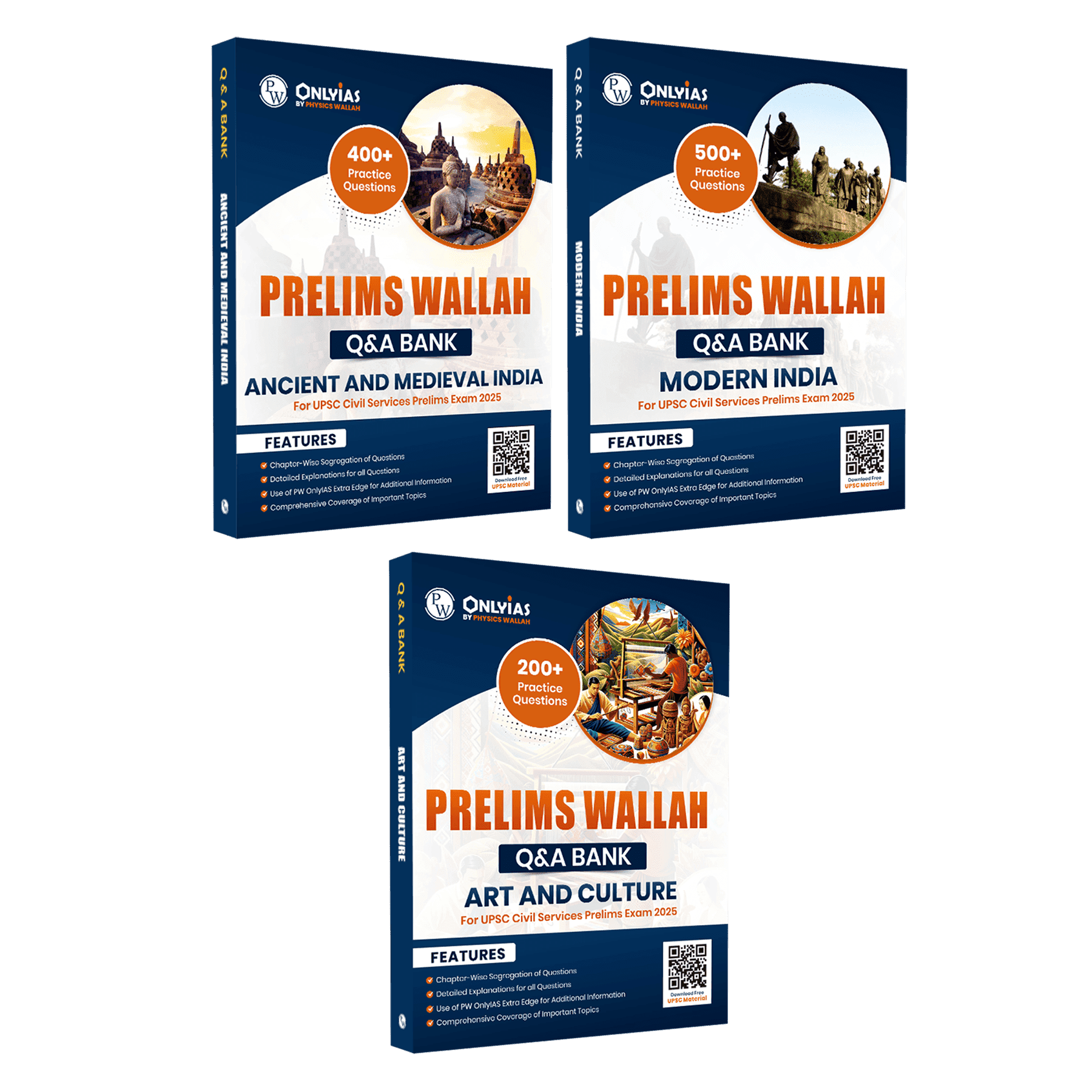 UPSC Prelims Wallah Q & A Bank Ancient and Medieval India, Modern India, Art and Culture Combo Set of 3 Books