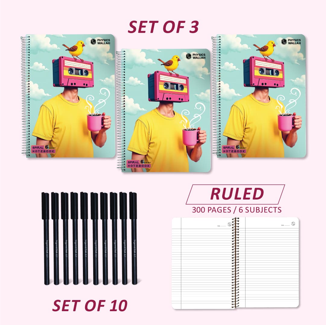 6 subject 300 pages rulled Exam Practice notebook set plastic cover.