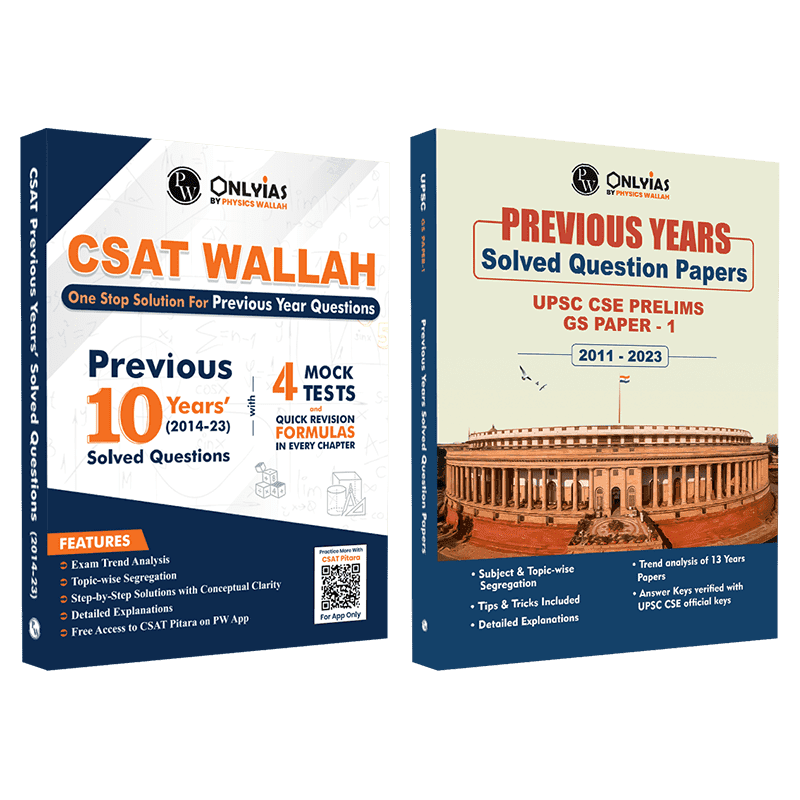 UPSC CSAT Wallah 10 Previous Years Solved Questions (2014 - 23) with 4 Mock Tests + UPSC Prelims Previous Years (2011-2023) Solved Question Papers Combo Set of 2 Books For Civil Services Exam