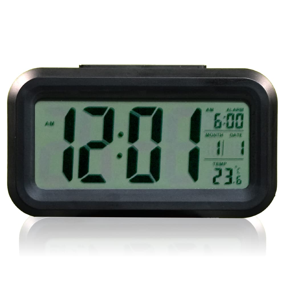Alarm Clock with Automatic Sensor, Date and Temperature Display, Table Clock for Students, Home, Office, Corporate Use (Black Digital)