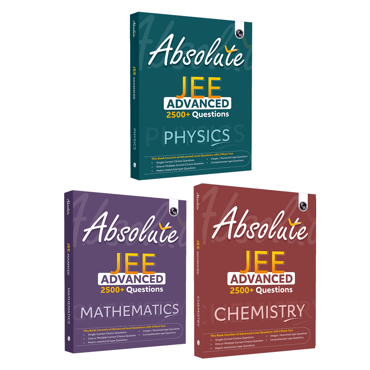 Absolute JEE Advanced Physics, Chemistry, Mathematics Combo Set of 3 Books 2500+ Questions with Formula Sheet Latest Solved Paper and 3 Mock Tests