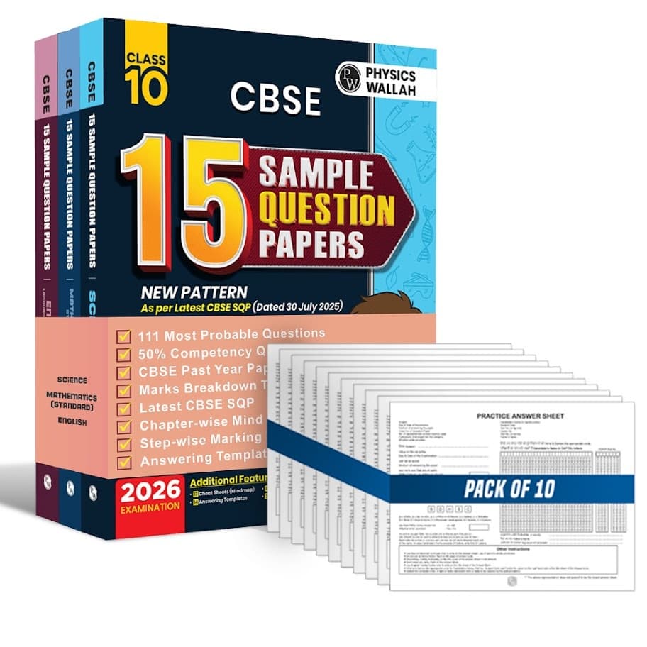 PW CBSE Class 10 Sample Papers Combo of 3 Books - Science, Maths & English for 2026 Exams ( As Per Latest SQP Dated 30 July 2025) And Set Of 10 Answer Sheet