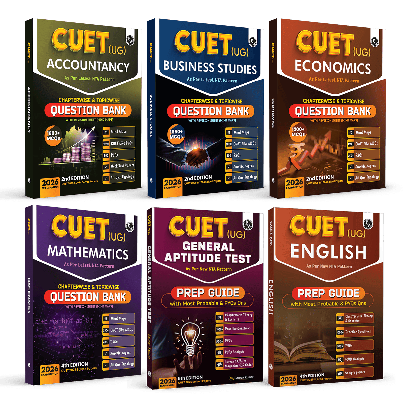 CUET (UG) Accountancy, Business Studies, Economics, Mathematics, General Aptitude Test & English Combo Set of 6 Books Chapterwise & Topicwise Question Bank For 2026 Exam