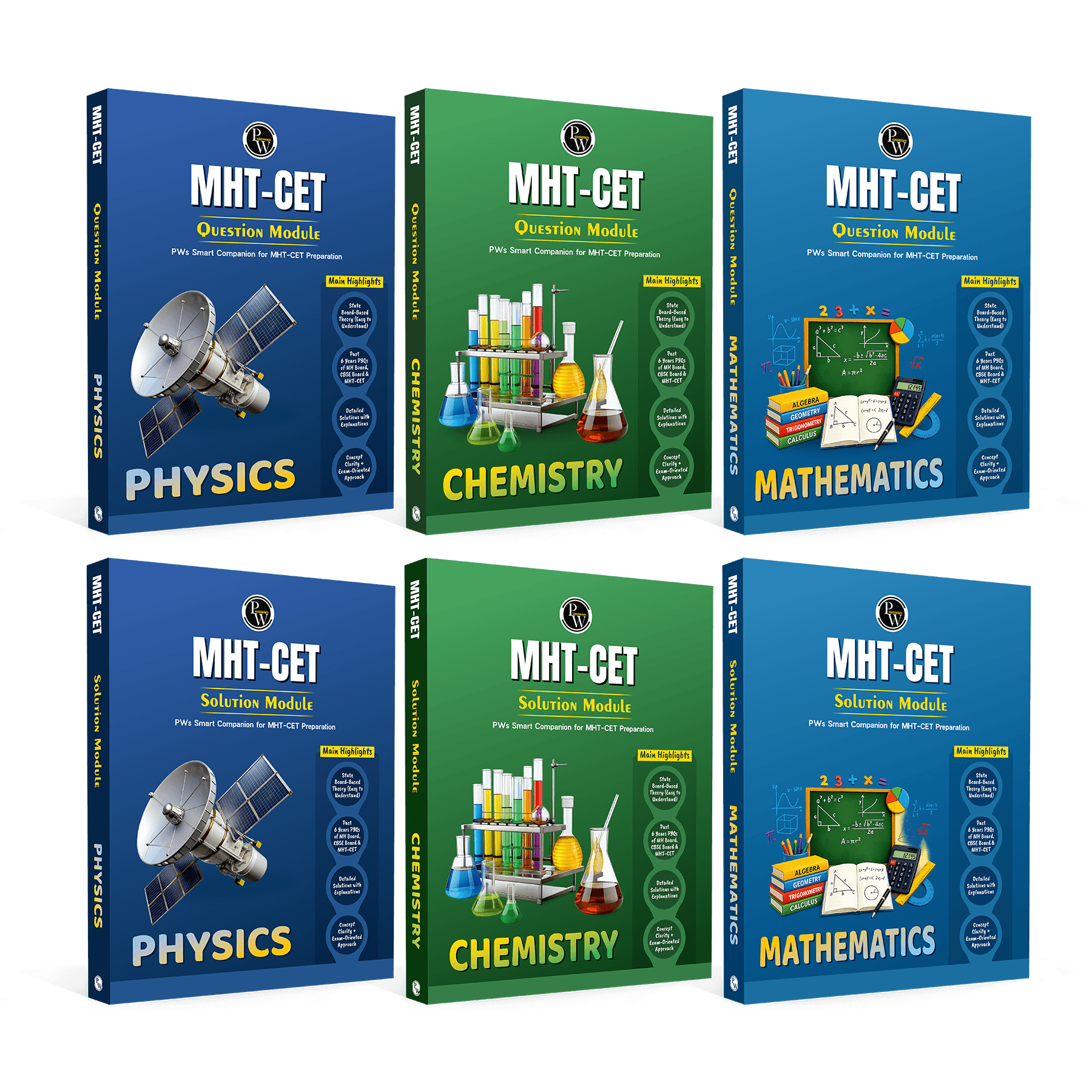 PW Maharashtra Board MHT-CET Physics, Chemistry & Maths Question Bank & Solution Booklet Set of 6 Books |Theory plus PYQs of MHCET, CBSE & MH Boards |Detailed Solution Explanations 