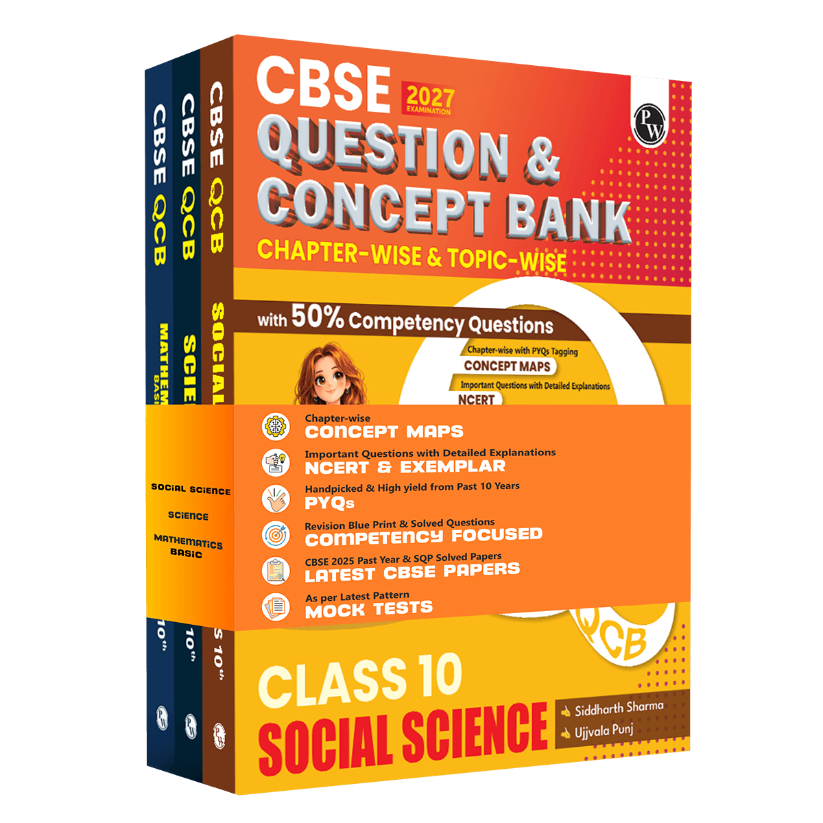 PW CBSE Question & Concept Bank (QCB) Class 10 Science, Maths (Basic) and Social Science Combo Set of 3 Books Chapterwise & Topicwise Solved Questions For 2027 Exams