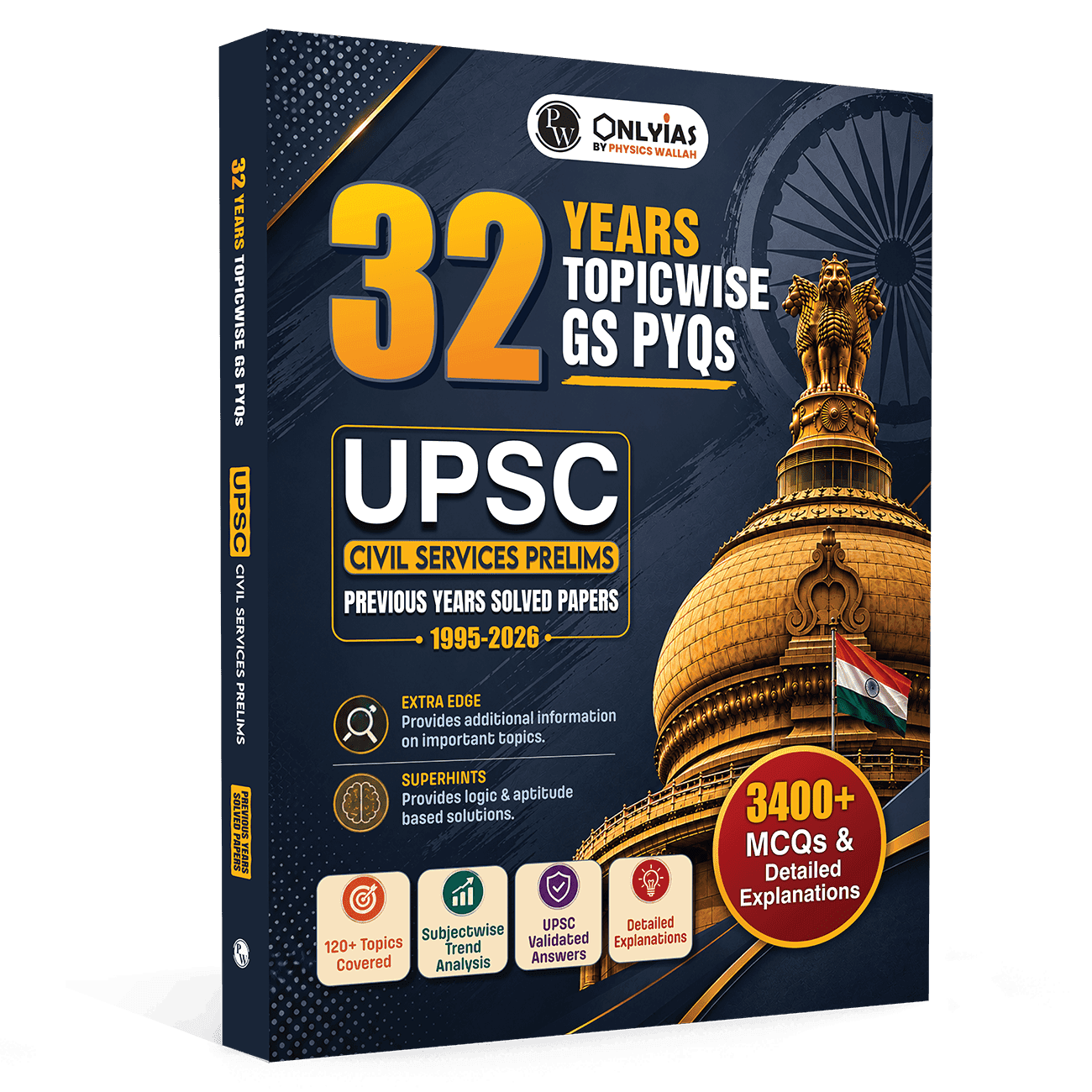 PW UPSC Prelims PYQ - OnlyIAS UPSC Prelims Previous Year Solved Papers (2026–1995) | 32 Years Topicwise GS PYQs with 3400+ MCQs & Detailed Explanations | Civil Services IAS Book English Medium | UPSC Books 2027