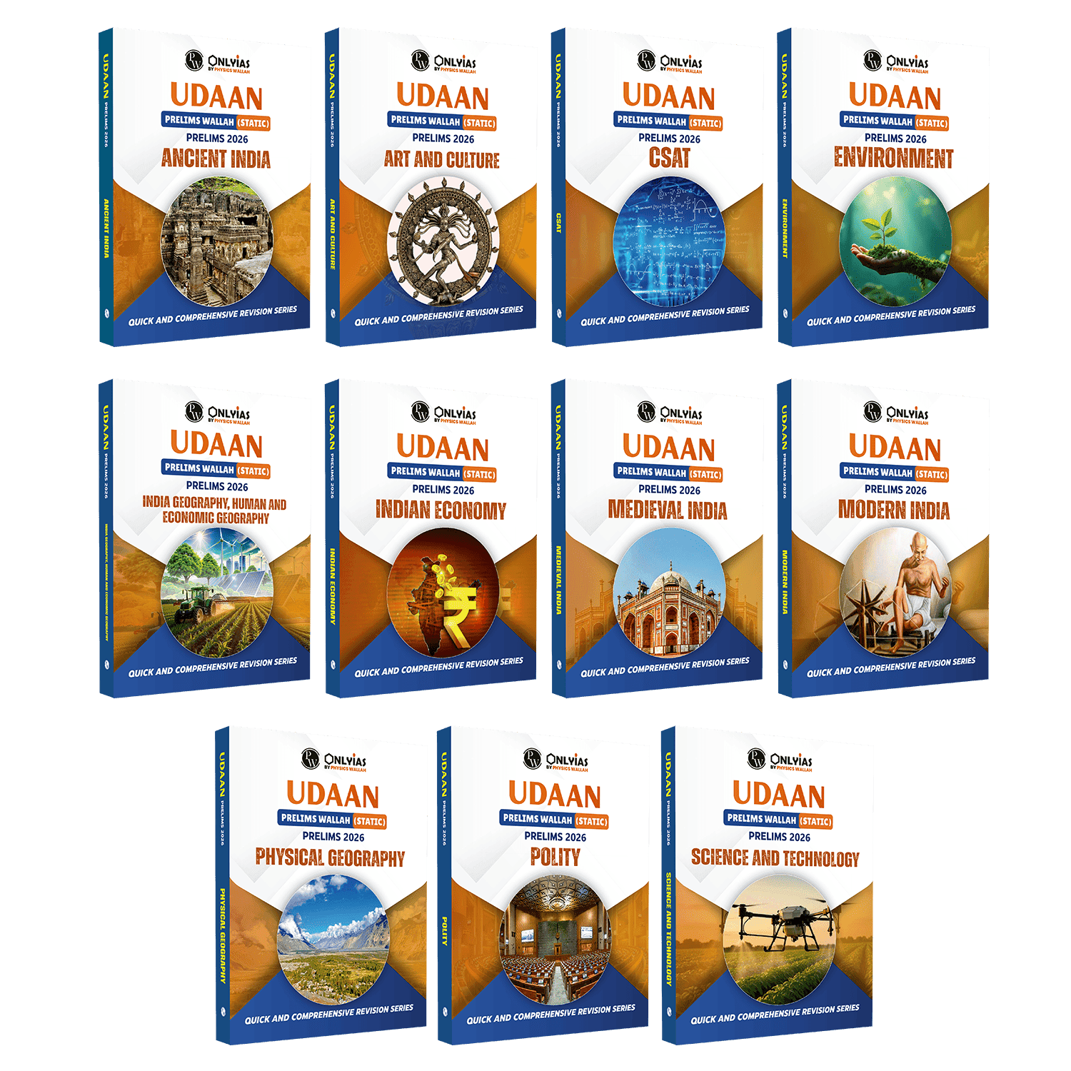 PW UDAAN Prelims Wallah Static Combo Set of 11 Books for 2026 Exams | Quick and Comprehensive Revision Series | UPSC Prelims, State PSC & Government Exam Preparation