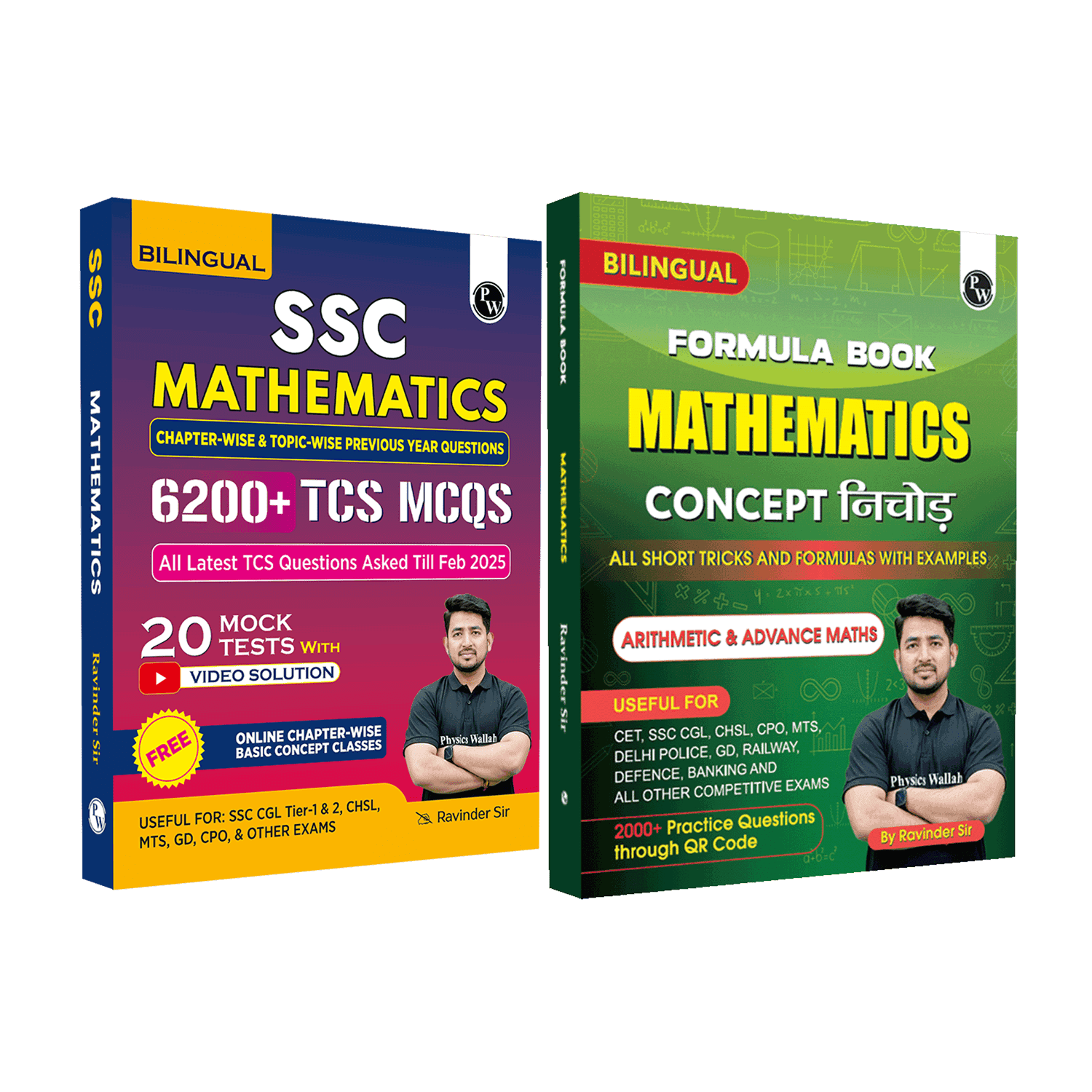 PW SSC Mathematics Bilingual Chapterwise & Topicwise 6200+ MCQs and Formula Book By Ravinder Sir Combo Set of 2 Books | 20 Mock Tests with Video Solutions For SSC CGL, CHSL, GD Constable, MTS Exams