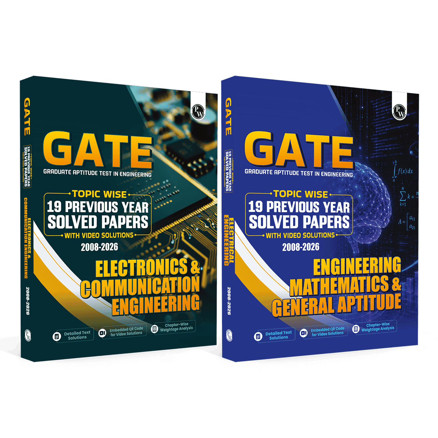 GATEWALLAH Electronics & Communication Engineering and Engineering Mathematics & General Aptitude Combo Set of 2 Topicwise Previous Years Questions with Video Solutions For 2027 Exams