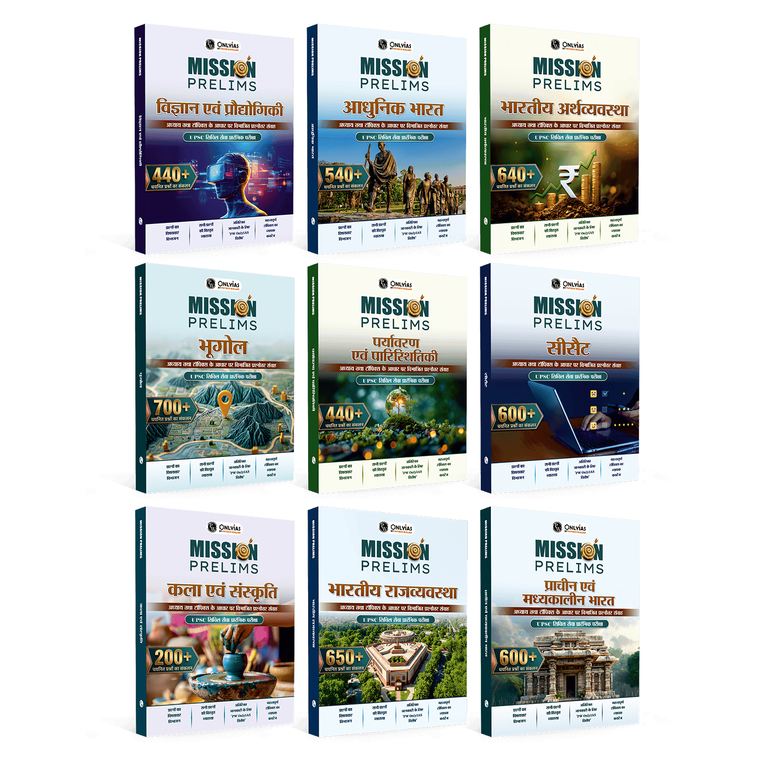 PW UPSC Mission Prelims Question Bank (Hindi Edition) Chapterwise & Topicwise Combo Set of 9 Books | 4700+ Handpicked Questions & Important Topics Covered with Detailed Explanation