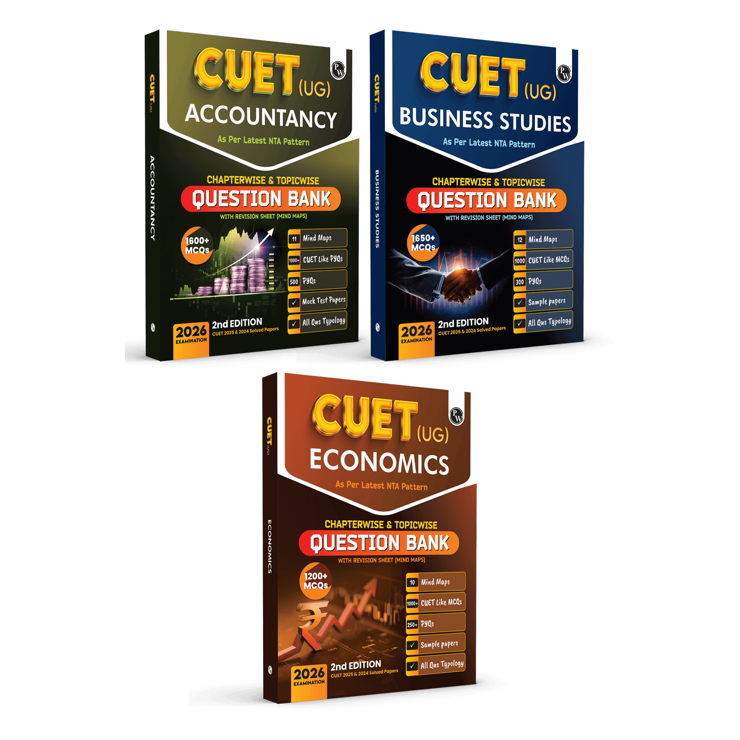 CUET (UG) Accountancy, Business Studies & Economics Combo Set of 3 Books Chapterwise & Topicwise Question Bank For 2026 Exam | Theory, Exercise, PYQ (2025-2022) & Mock Tests