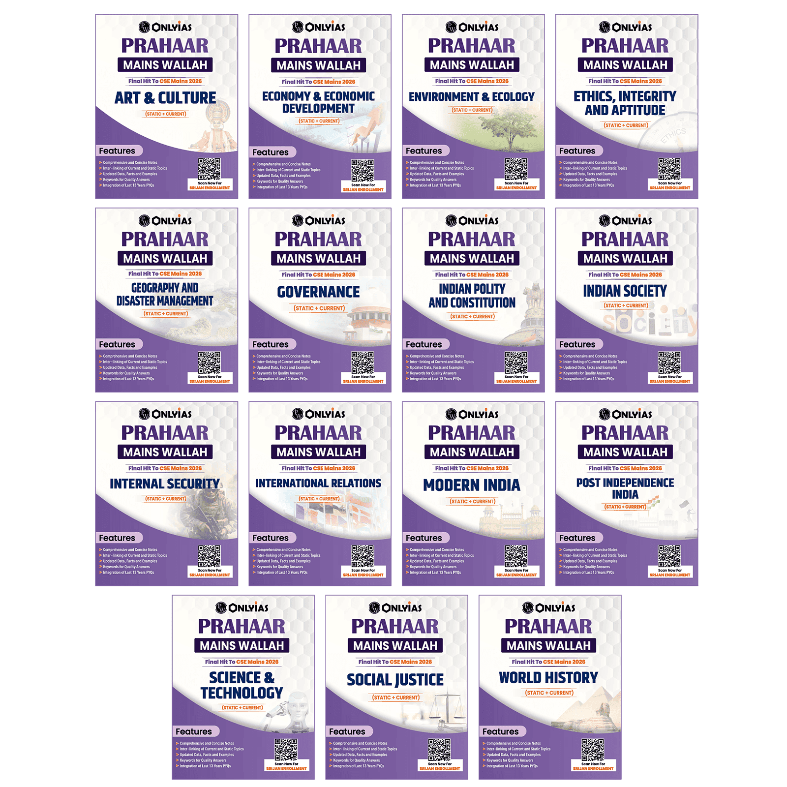 PW UPSC Prahaar Mains Wallah (Static + Current) Combo Set of 15 Books l Final Hit To CSE Mains 2026 | For Civil Services Examinations