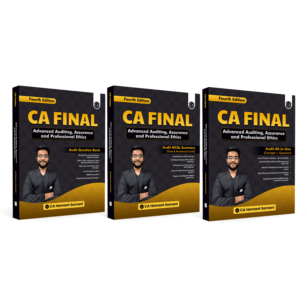 PW CA Final - Advanced Auditing Assurance & Professional Ethics Combo Set of 3 Books By CA Hemant Somani (May 27 & Onwards) | ICAI Aligned Audit All In One (Concept & Questions), Question Bank & MCQs Summary