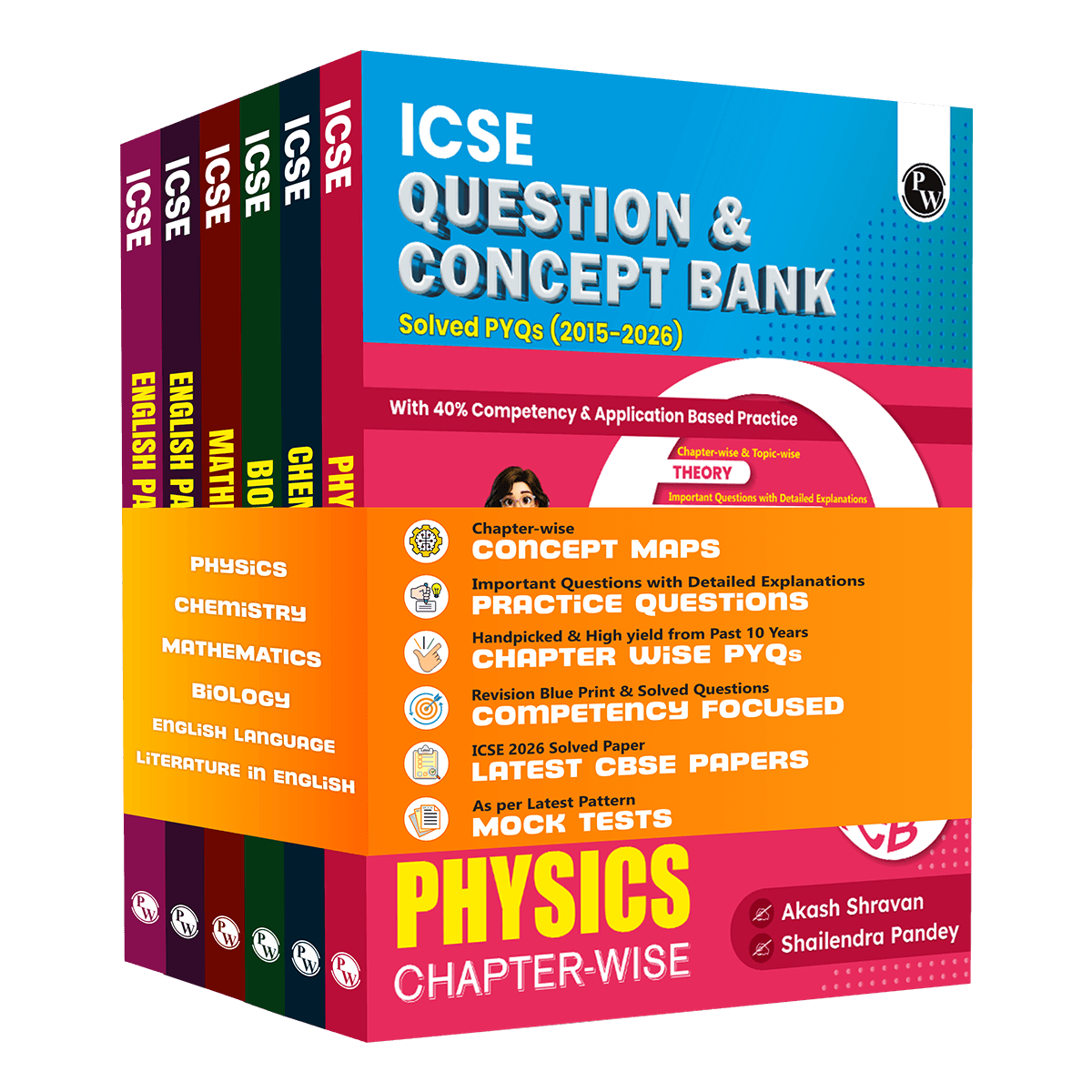 PW ICSE Class 10 Question & Concept Bank 2027 Physics, Chemistry, Maths, Biology, English Paper 1 (Language), English Paper 2 (Literature) Combo Set of 6 Books with Solved PYQs