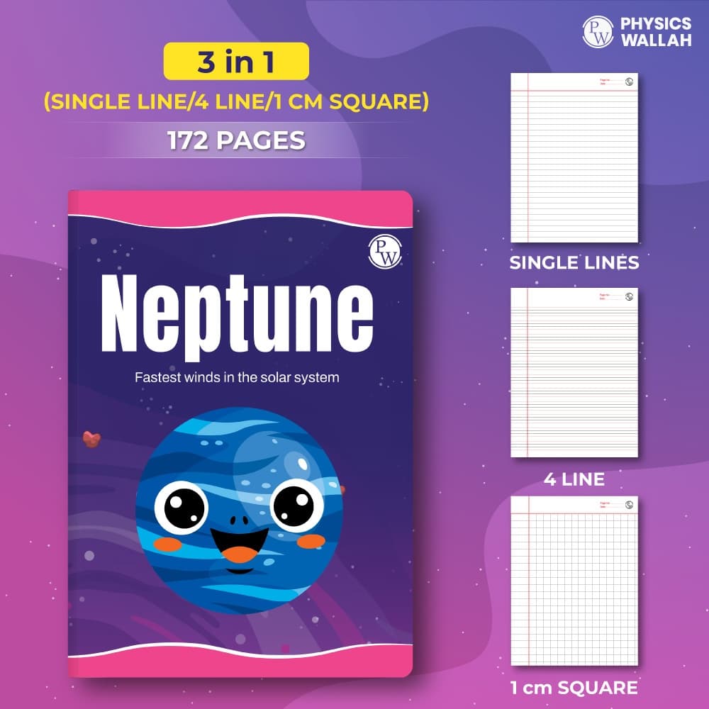 172 Pages children notebook 3-in-1 (Hindi/English 4 Line/Math 10mm) - Neptune