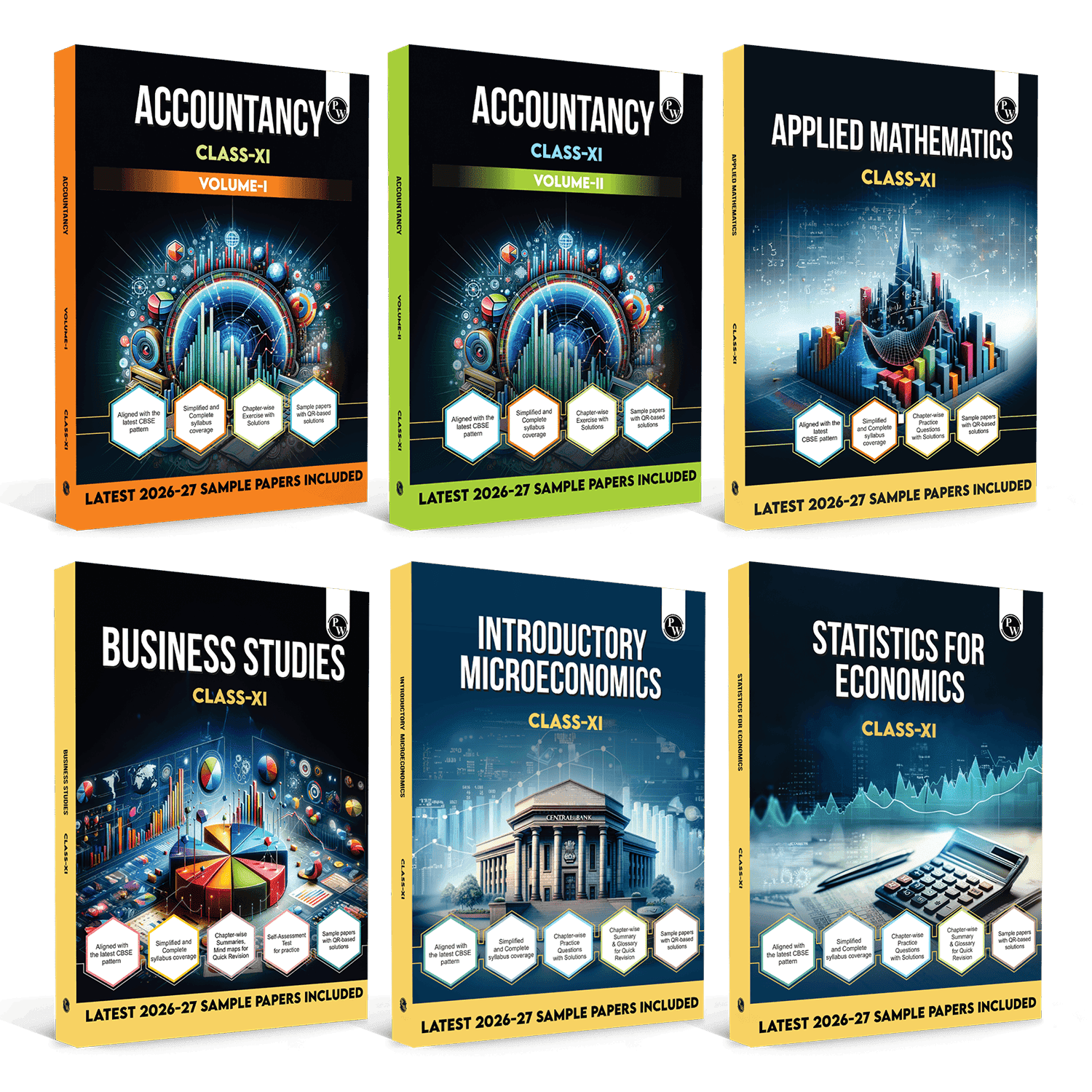 PW CBSE Class 11 Accountancy Volume 1 & 2, Statistics For Economics, Introductory Microeconomics, Business Studies & Applied Mathematics Combo Set of 6 Books For 2026-27 Exams 