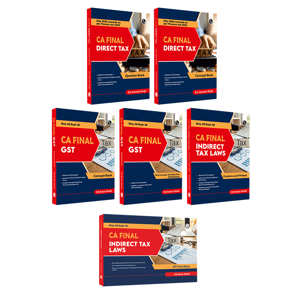PW CA Final Group 2 Set of 6 Books-Indirect Tax Laws, GST Concept, Customs, IDT Chart, One Concept, One Question (OCOQ) Q&A By CA Karan Sheth, Direct Tax Concept Book & Question Bank By CA Jasmeet Singh
