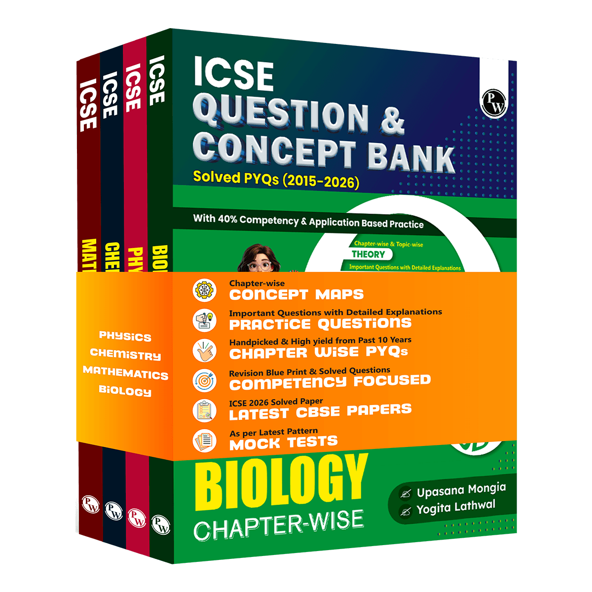 PW ICSE Class 10 Question & Concept Bank 2027 Physics, Chemistry, Maths & Biology Combo Set of 4 Books | Solved PYQs | 40% Competency & Application Based Practice Questions