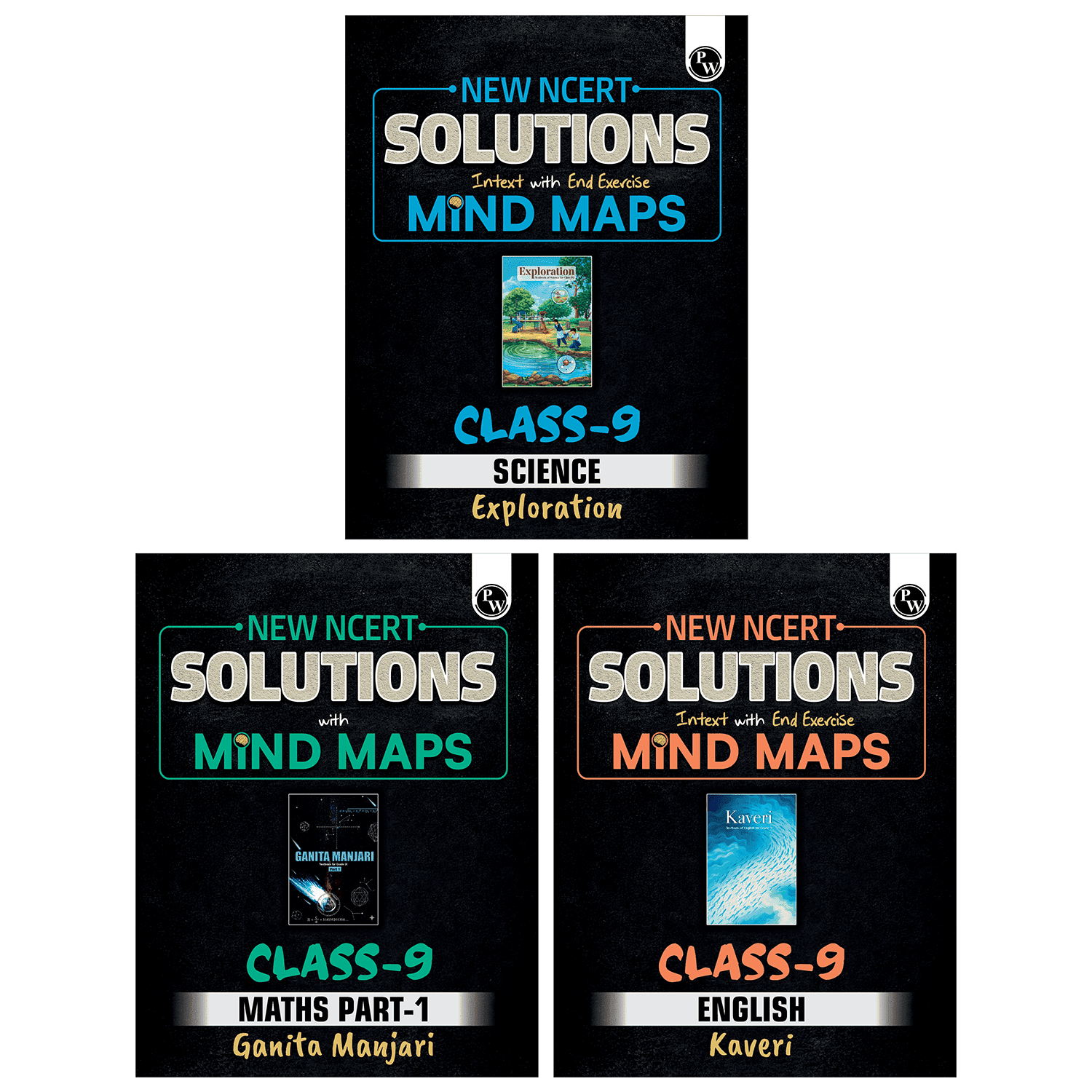  PW New NCERT Class 9 Maths Ganita Manjari Part 1, English Kaveri and Science Exploration Combo Set of 3 Books | Textbook Solutions with Mind Maps 2026-27 | Revision Book