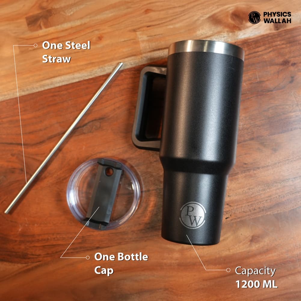 1200ML Stainless Steel Tumbler Hot and Cold with Handle and Steel Straw, Double Insulated Cup Leak Proof Mug Cupholder for Gym, Travelling (Black)