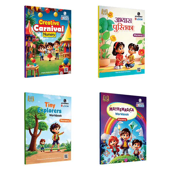 Bloom Nursery Workbook Combo | Total 4 Workbooks (Hindi, English, EVS, Maths) with PERFORATED SHEETS & STICKER ACTIVITY -2024 | NEP 2020 Aligned