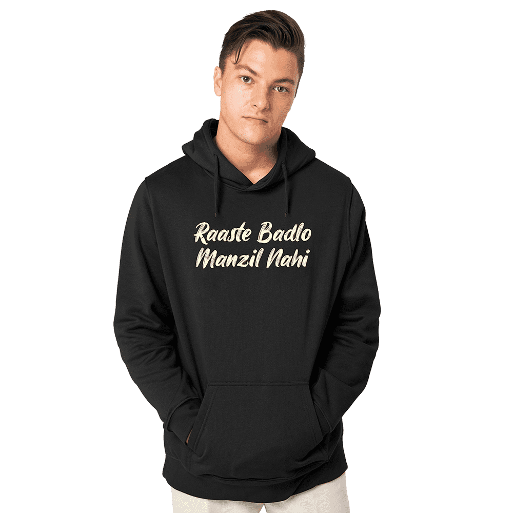 "Raaste Badlo" Printed Relaxed Fit Fleece Unisex Hoodie - Black - Small Size