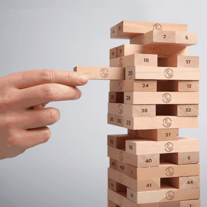 Curious Jr. Tumbling Tower| Strategic Woodden Block Stacking Game for Kids 6+ Years with 48 numbered pcs for Hand-Eye Coordination, Focus and Patience Development