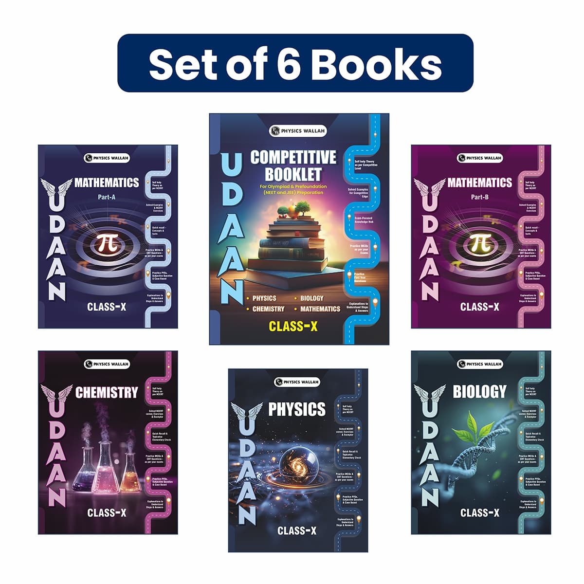 PW Udaan For Class 10 Physics, Chemistry, Mathematics Part A & B, Biology, Competitive Booklet Combo Set of 6 Books (2026 Edition).