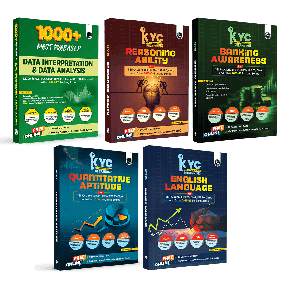 PW KYC Banking Awareness, Reasoning Ability, English Language, Quantitative Aptitude, Data Interpretation (DI) & Data Analysis (DA) Combo Set of 5 Books For Banking Exams 2025- 26