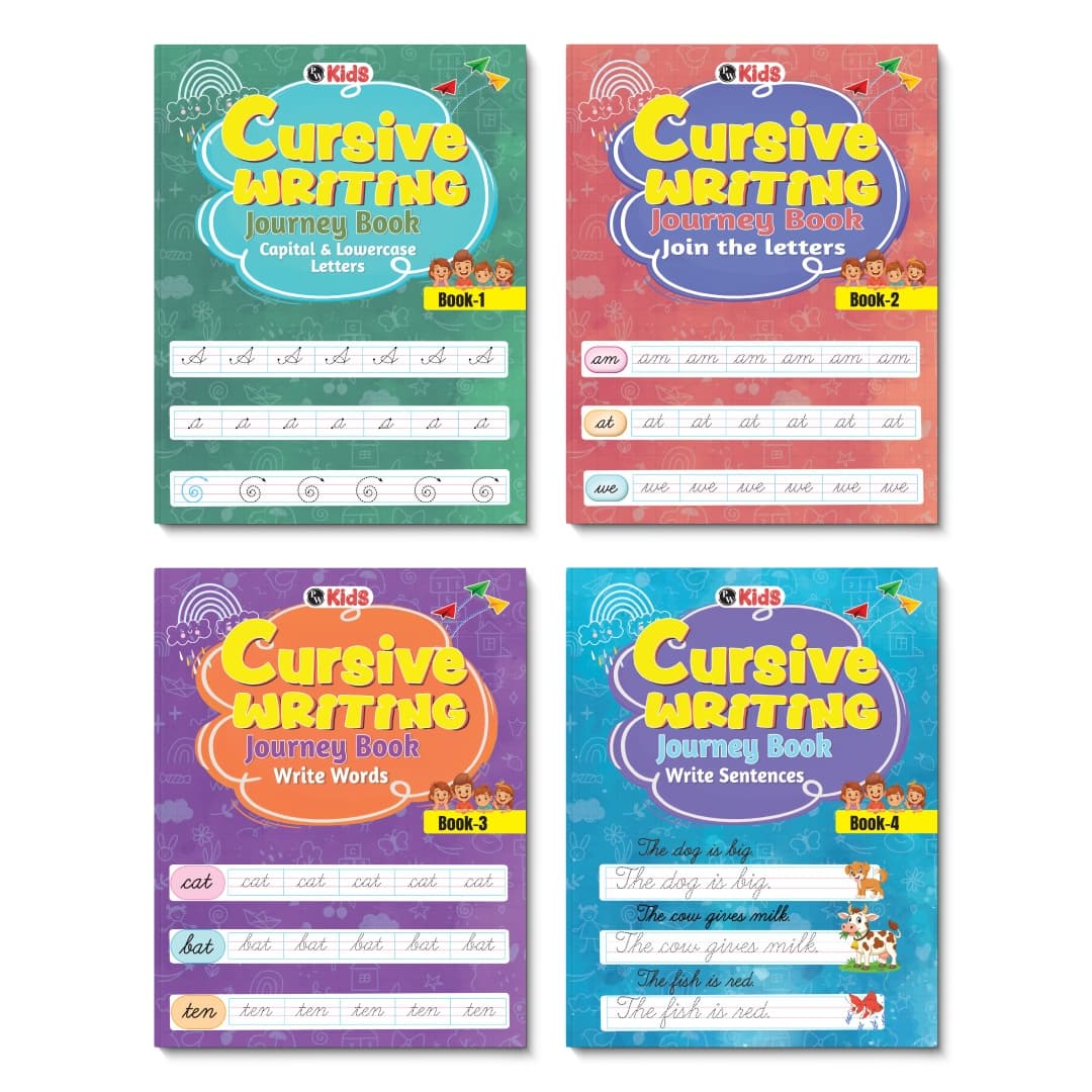 Cursive Writing Journey Books For Kids (Set of 4 Books) | Improve Small & Capital A to Z, Joining Letters, Words, & Sentences | Easy Beginner to Confident Level Fluent Handwriting Practice Books
