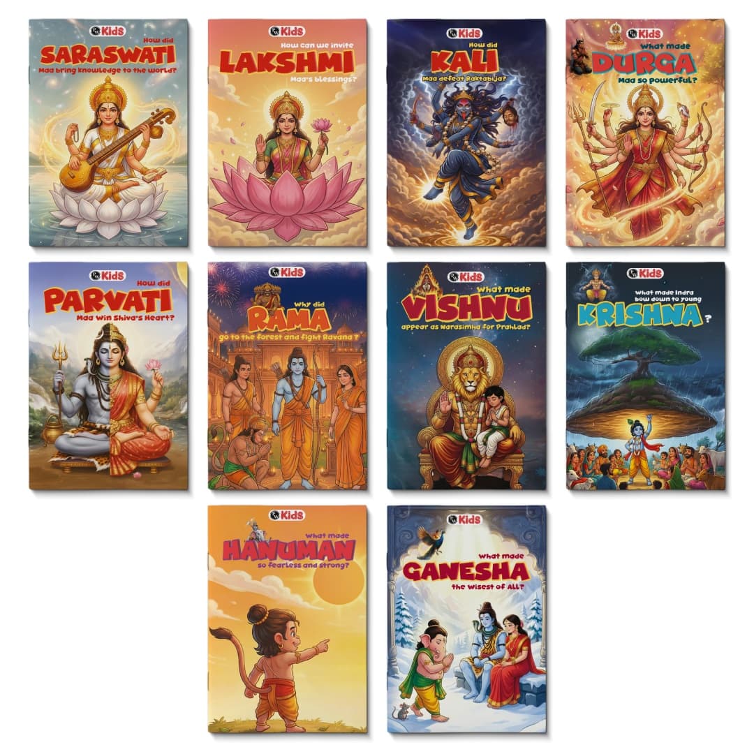 Mythology Story of Gods For Kids (Set of 10 Books) | Durga, Saraswati, Lakshmi, Kali, Shiv Parvati, Ganesha, Hanuman, Krishna, Rama, Bhakta Prahlad & Vishnu | Colourfully Illustrated Spiritual Tales
