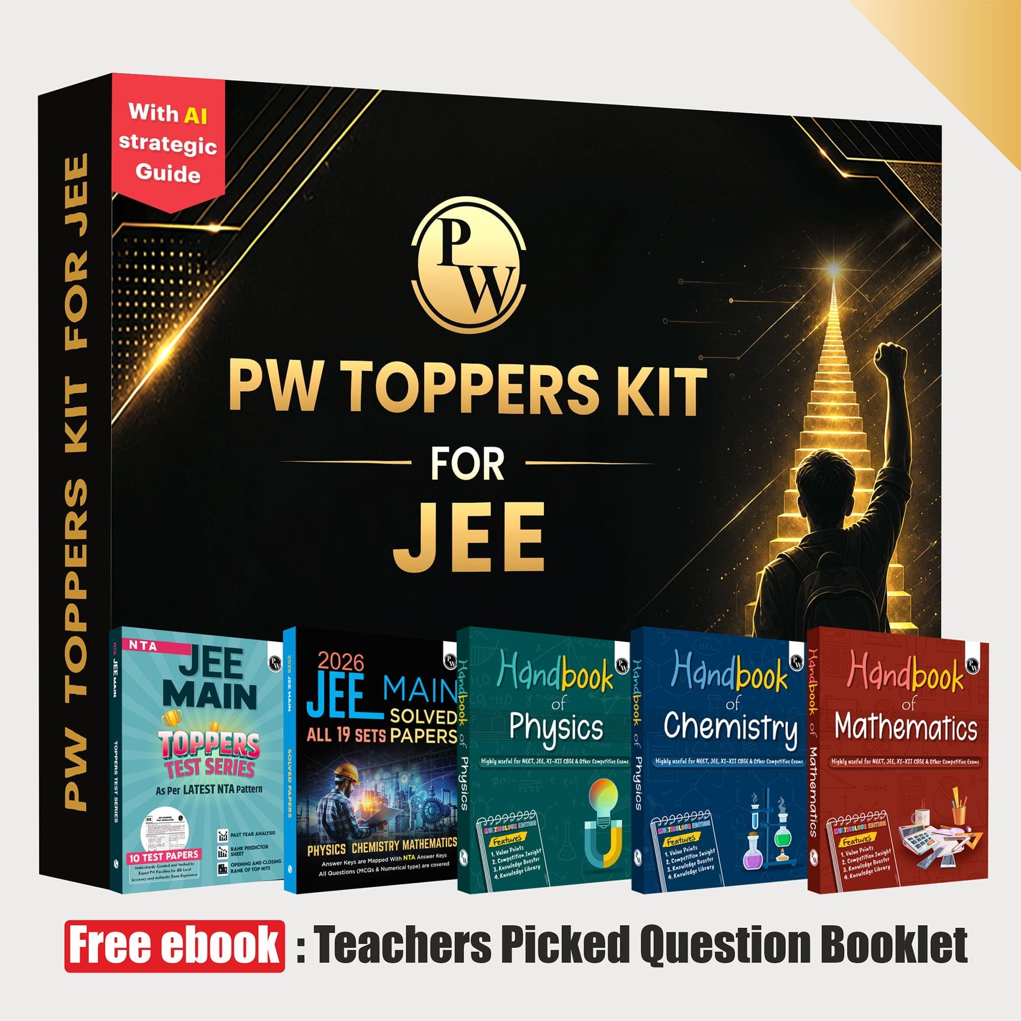 PW Toppers Kit for JEE Set of 5 Books with 4 Motivational Posters | Physics, Chemistry, Maths Handbook, JEE Main 2026 All Sets, JEE Main Toppers Test Series