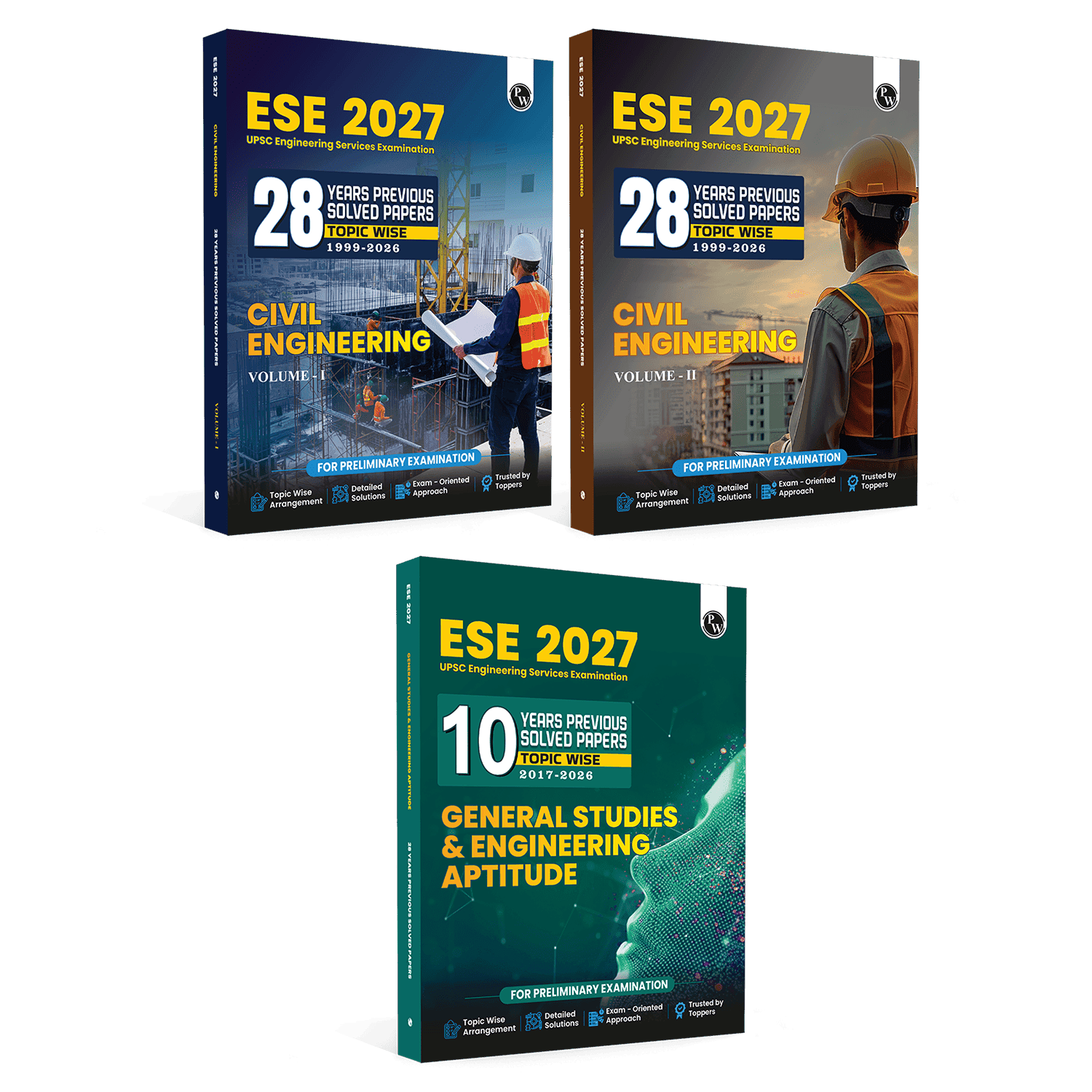 UPSC ESE 2027 Topicwise Previous Years Solved Questions Civil Engineering Preliminary Examination Volume 1 & 2 and General Studies & Engineering Aptitude Combo Set of 3 Books