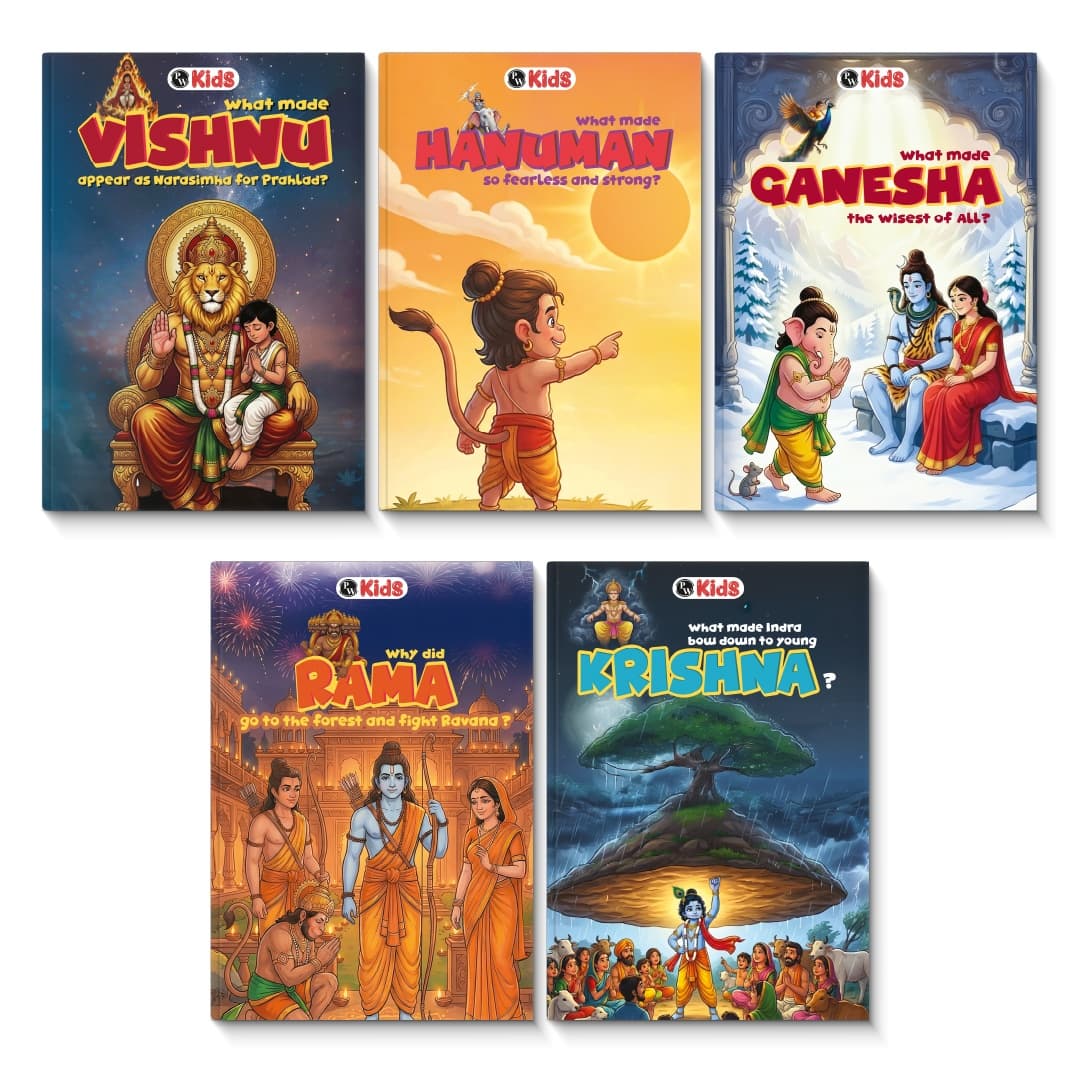 Mythology Story of Gods For Kids (Set of 5 Books) | Ganesha, Hanuman, Krishna, Rama, Bhakta Prahlad & Vishnu | Colourfully Illustrated Easy Spiritual Tales with Moral Values