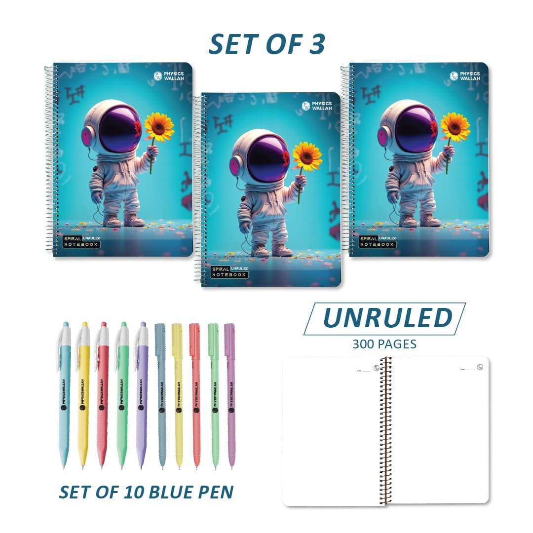 Complete Exam Practice Combo for Students 300 page (Unruled). Pen with set of 10-
