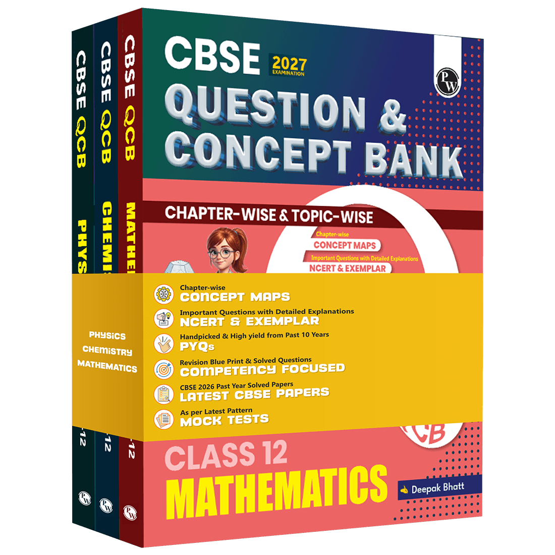 PW CBSE Question & Concept Bank (QCB) Class 12 Physics, Chemistry, Mathematics COMBO Set of 3 Books Chapterwise & Topicwise Solved Questions For 2027 Exams