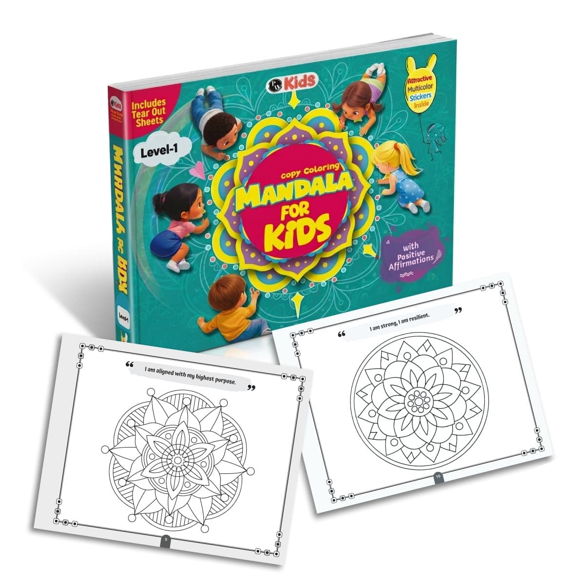Mandala Art Coloring Book For Kids Level-1 | Copy Coloring Book with Tear Out Sheets, Mandala Sticker Set & Positive Affirmation, Improving Concentration & Creativity | Thoughtful Gift for Kids