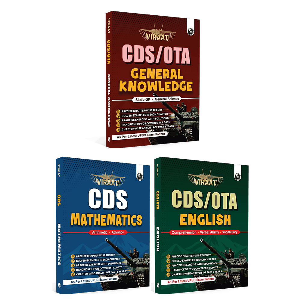 Viraat CDS OTA Book 2026 General Knowledge, Mathematics & English Combo Set of 3 | PYQ (2026-21) | Latest 2026 Solved Paper | Chapterwise Theory, Solved Examples, Practice Exercises