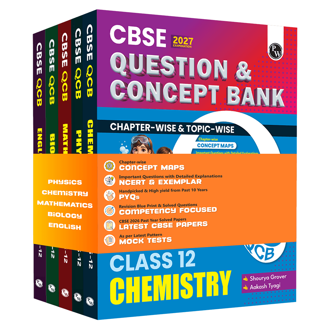 PW CBSE Question & Concept Bank (QCB) Class 12 Physics, Chemistry, Mathematics, Biology, English COMBO Set of 5 Books Chapterwise & Topicwise Solved Questions For 2027 Exams