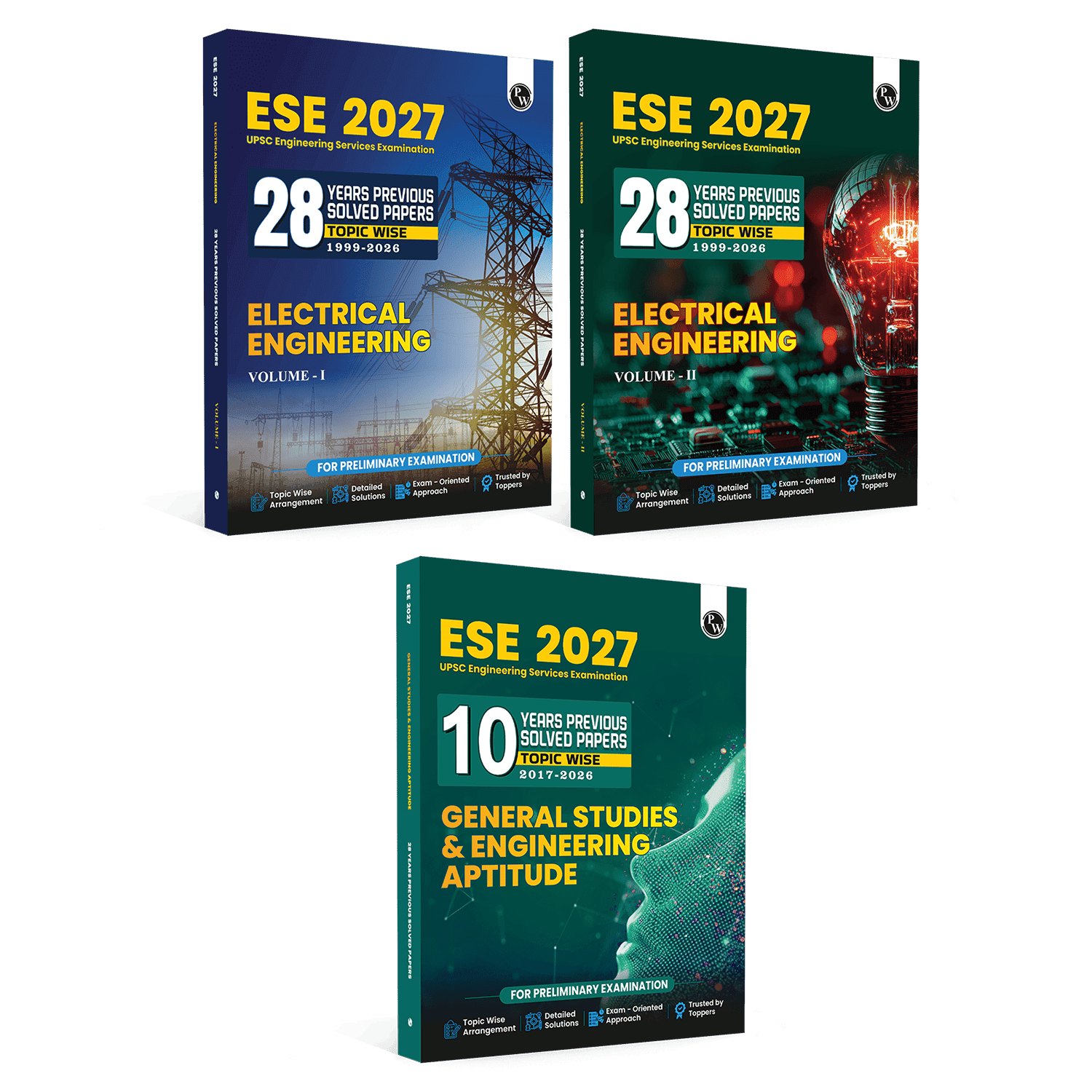 UPSC ESE 2027 Topicwise Previous Years Solved Questions Electrical Engineering Preliminary Examination Volume 1 & 2 and General Studies & Engineering Aptitude Combo Set of 3 Books